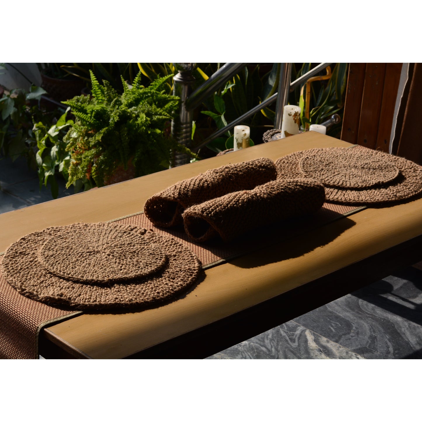 Bohemian Jute Round Table Mat (Combo Pack, Set of 4)