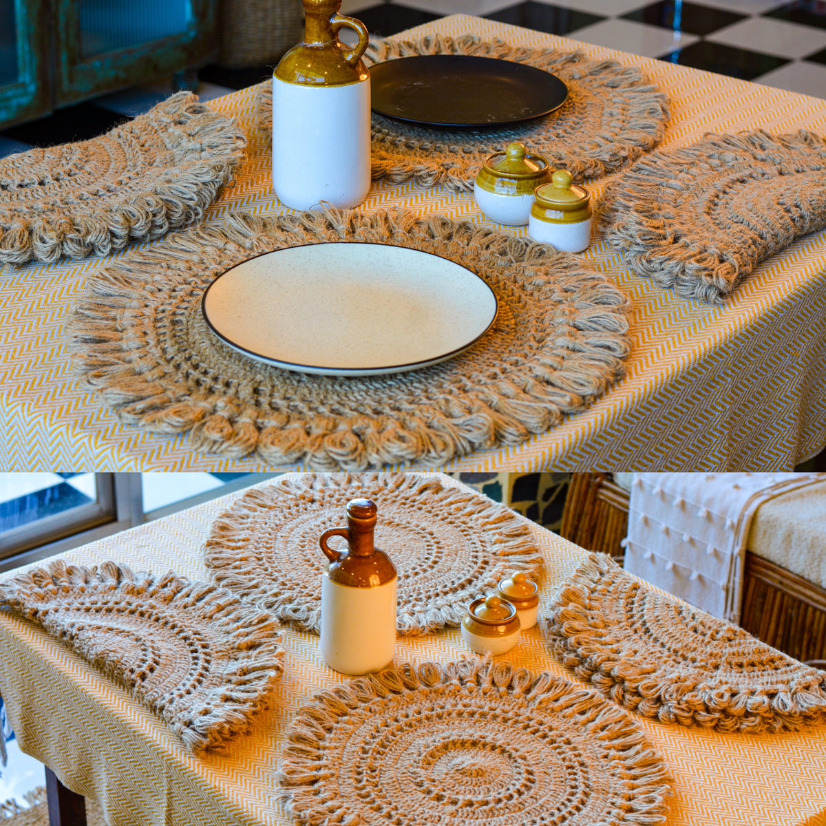 Jute Table Mats, Round Woven Placemats for Dining Table (Large) (Pack of 4)
