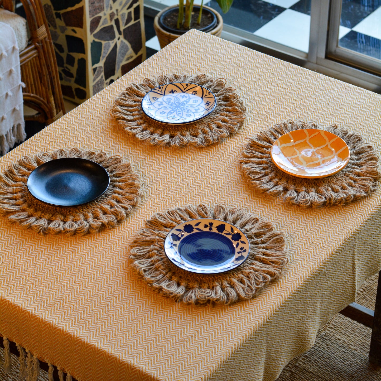 Round Crochet Jute Table Mat ( Small, Set of 4 )