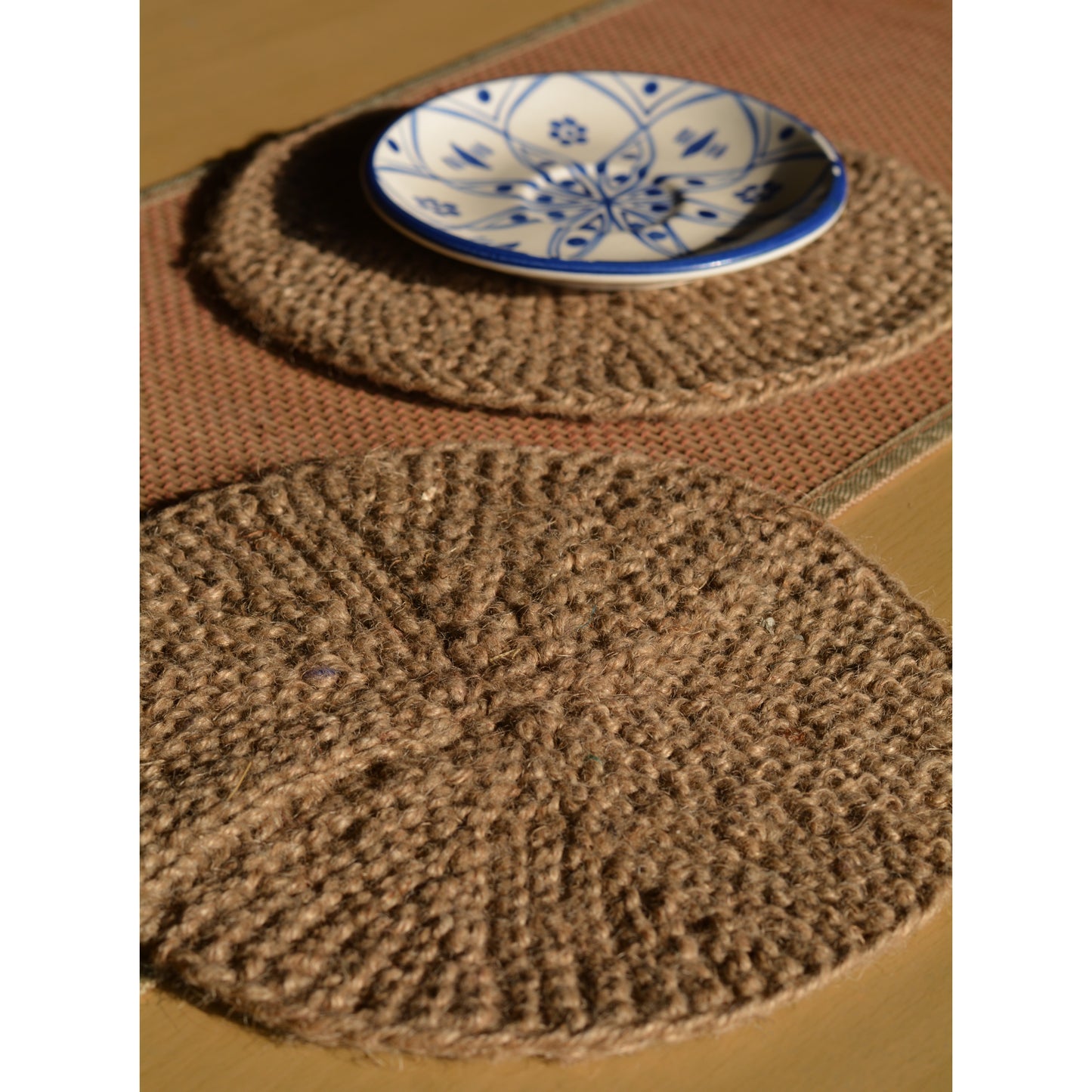 Small Bohemian Jute Round Table Mat (Set of 2)