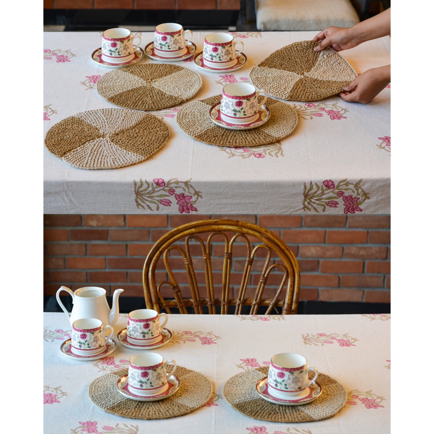 Round Jute-Cotton Thread Placemat ( Small, Pack of 2 )