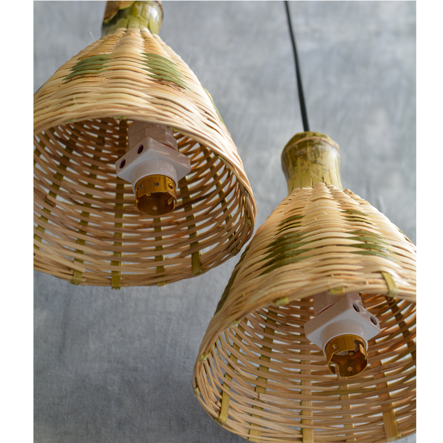 Small Conical Hanging Bamboo Lamp (Set of 3)