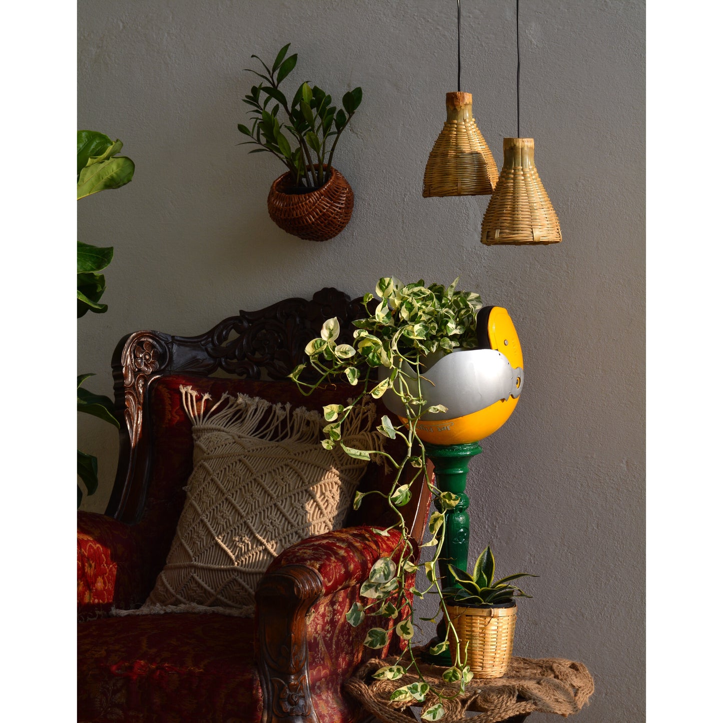 Small Conical Hanging Bamboo Lamp