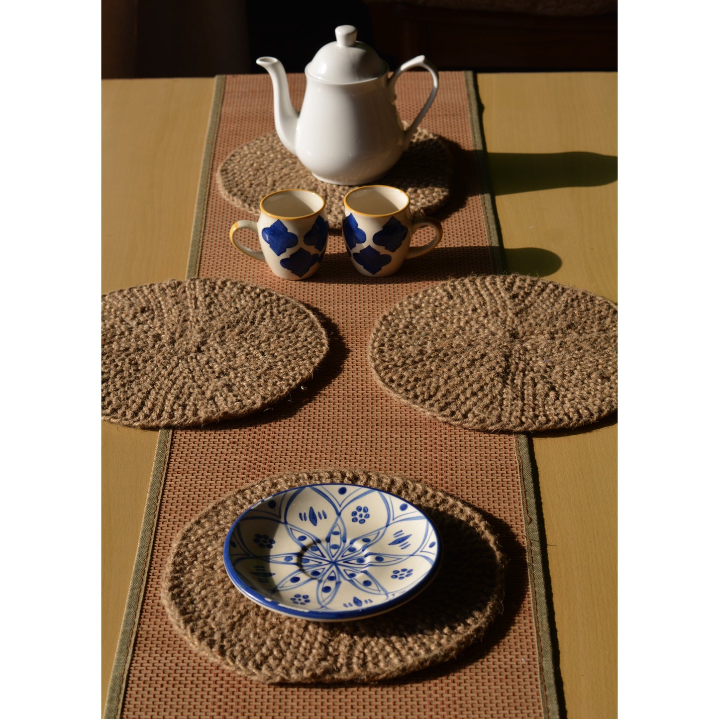 Large Bohemian Jute Round Table Mat (Set of 2)