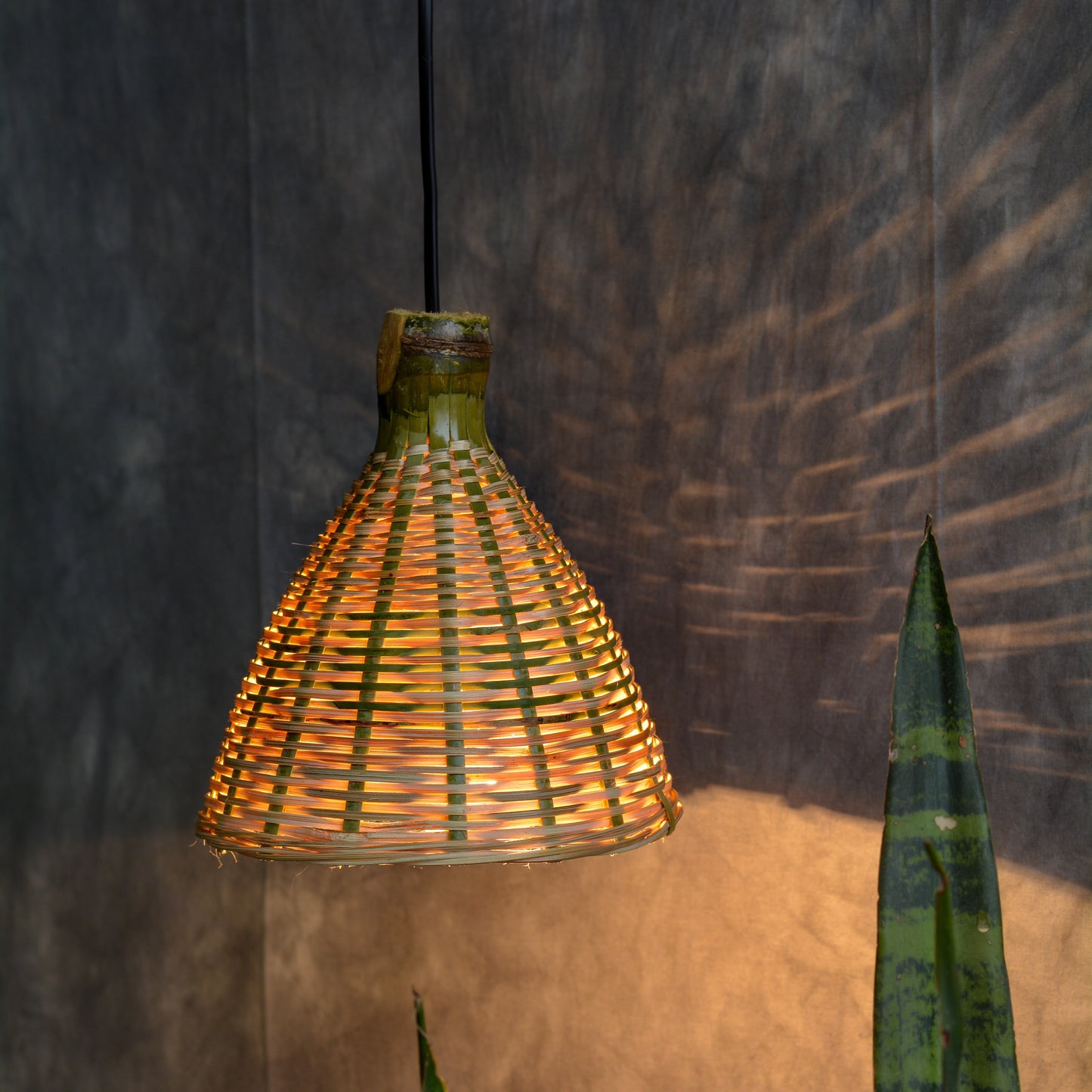 Small Conical Hanging Bamboo Lamp