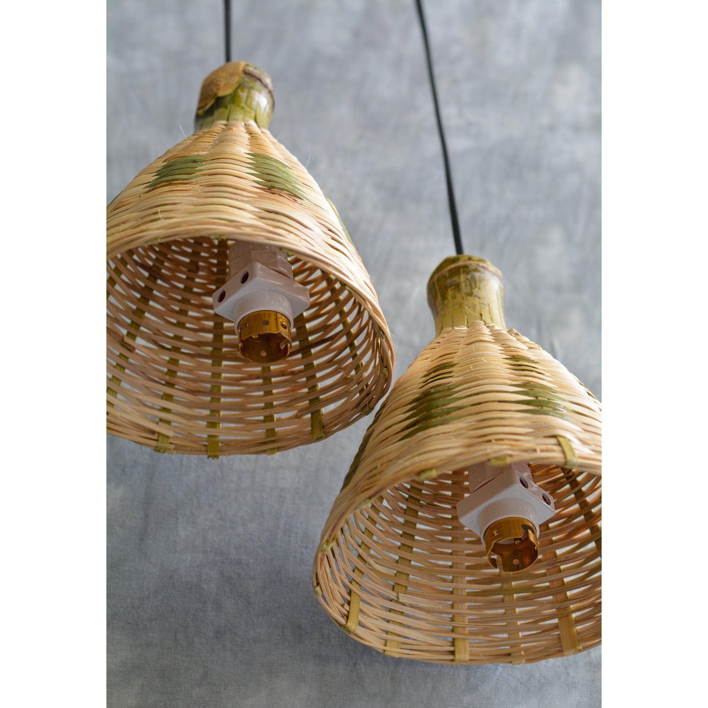 Small Conical Hanging Bamboo Lamp (Set of 2)