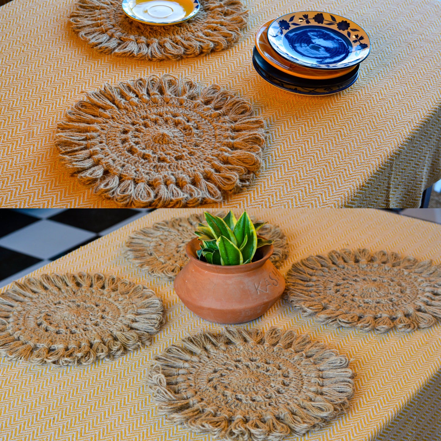 Round Crochet Jute Table Mat ( Small, Set of 2 )
