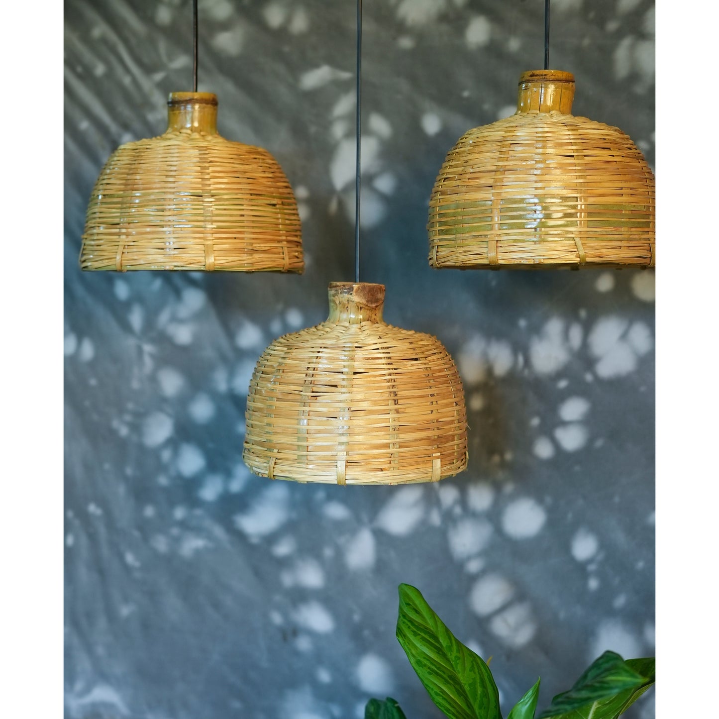 Handcrafted Bamboo Dome Pendant Lamp ( Set of 3 )