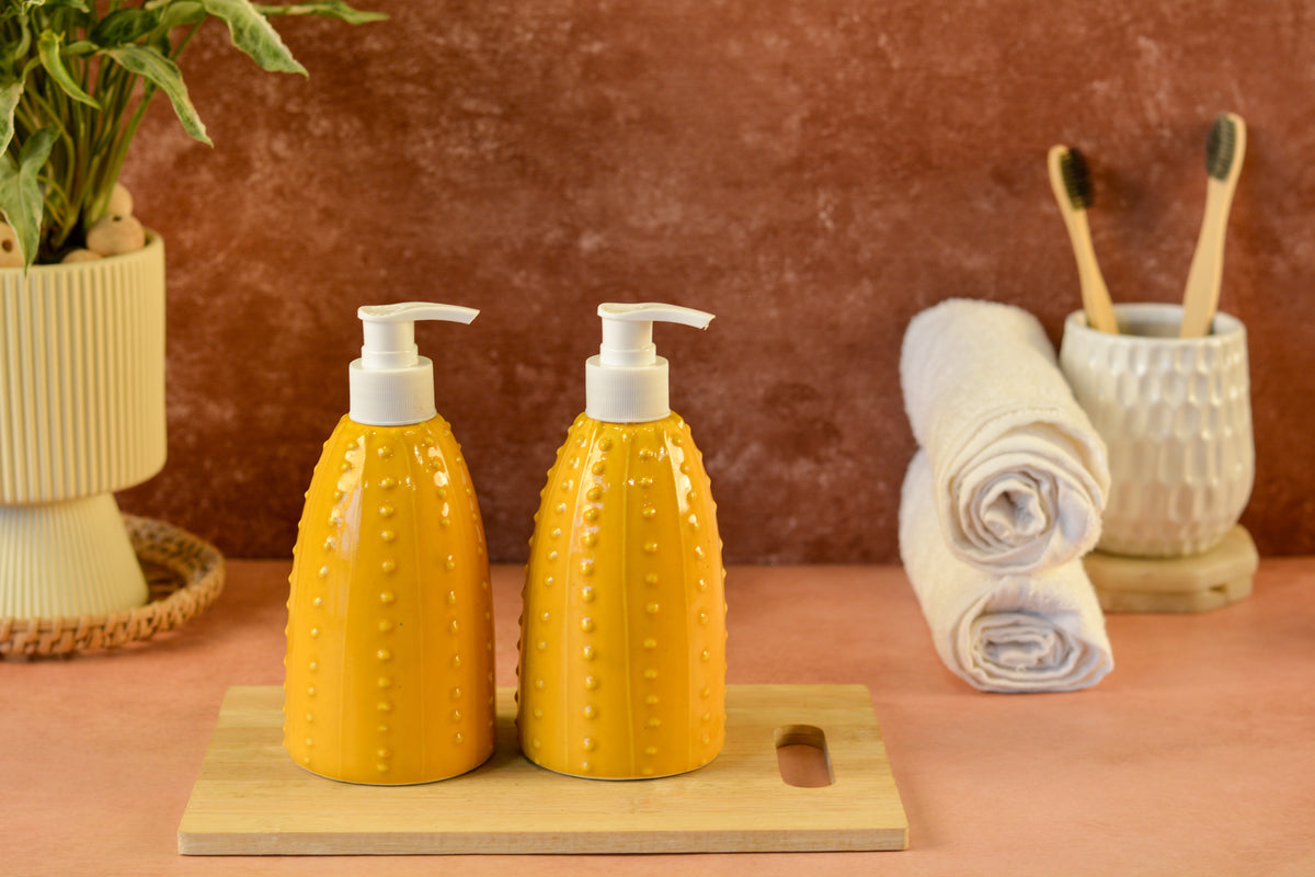 Ceramic Soap Dispenser for Wash Basin - Yellow