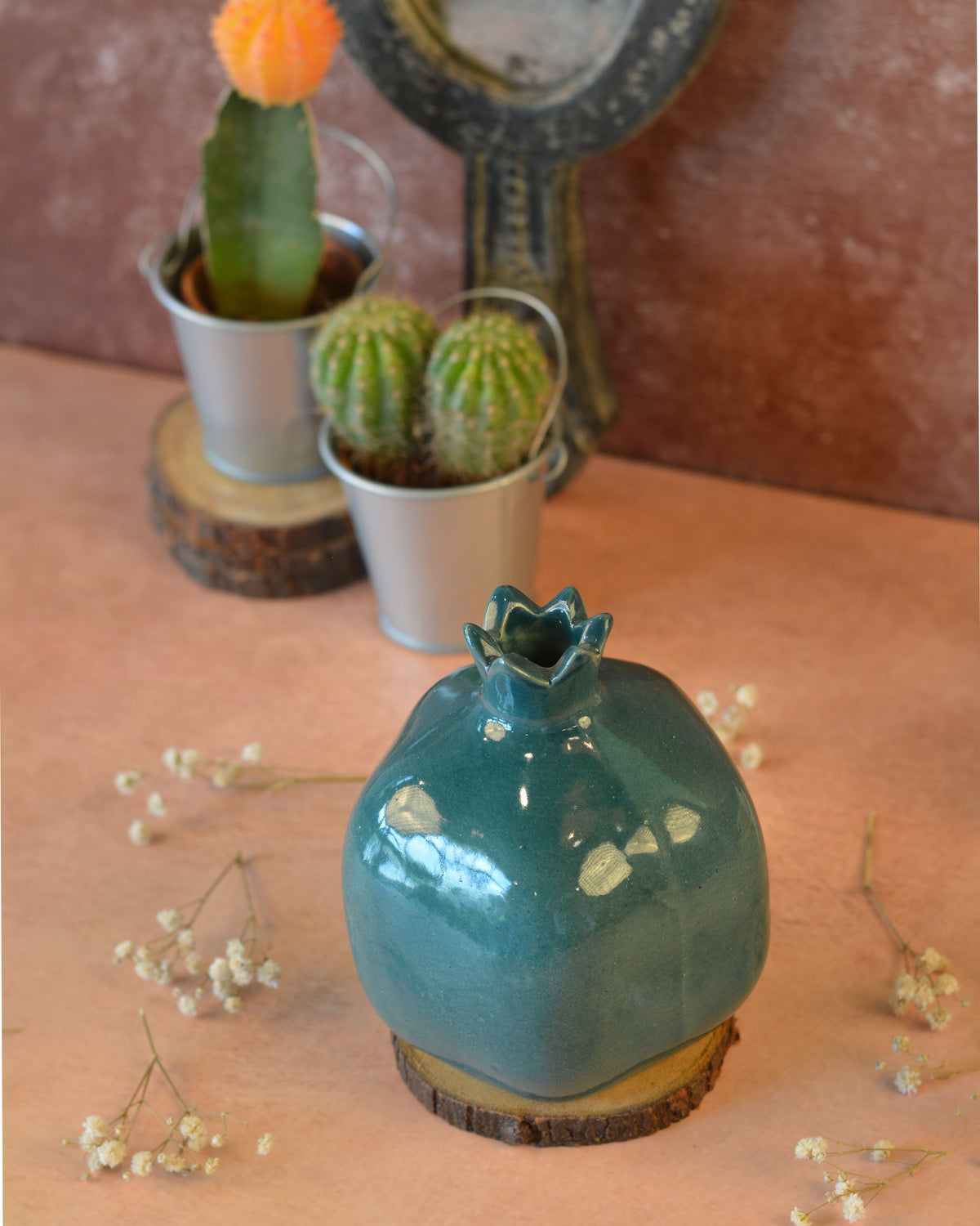 Pomegranate Candle Holder & Decorative Showpiece - Blue