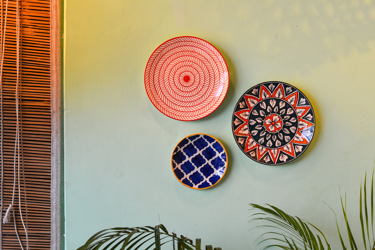 Decorative Wall Plates Set of 3 | Ceramic Wall Hanging Plates