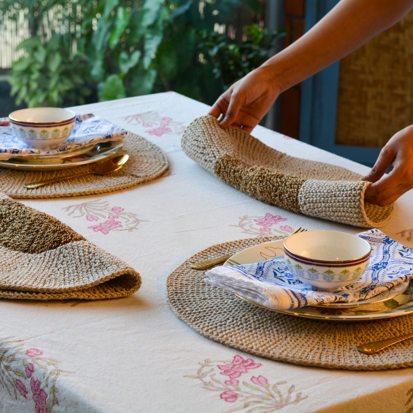 Cotton & Jute Table Mat ( Large, Set of 2)