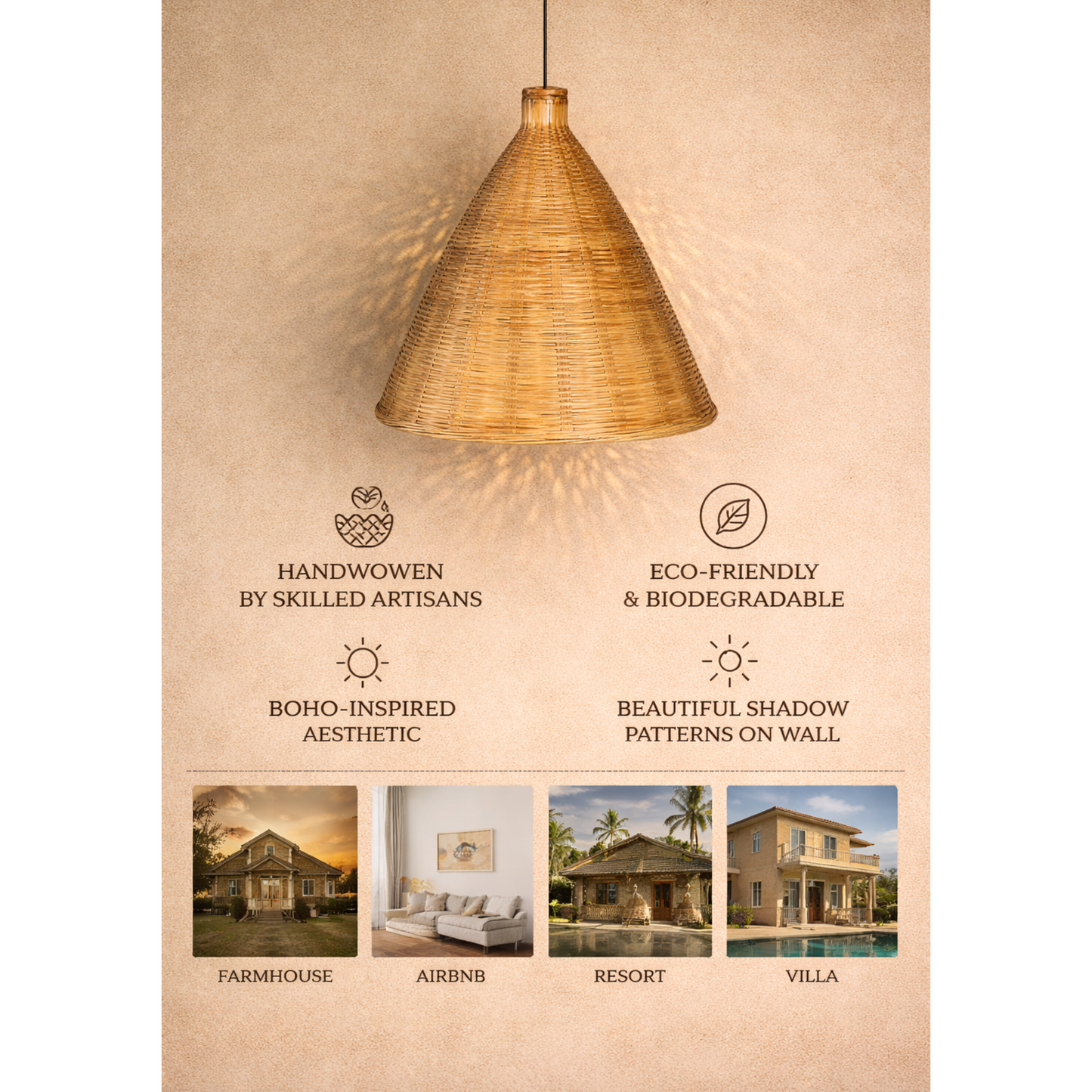 Conical Bamboo Hanging Pendant Lamp