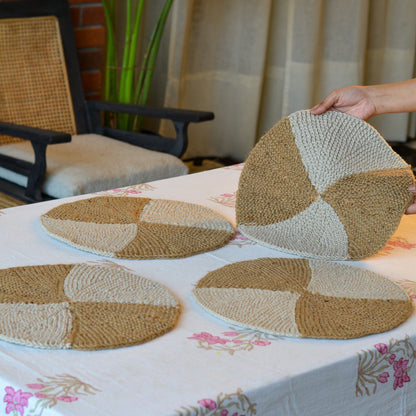 Round Jute-Cotton Thread Placemat ( Large, Pack of 4 )