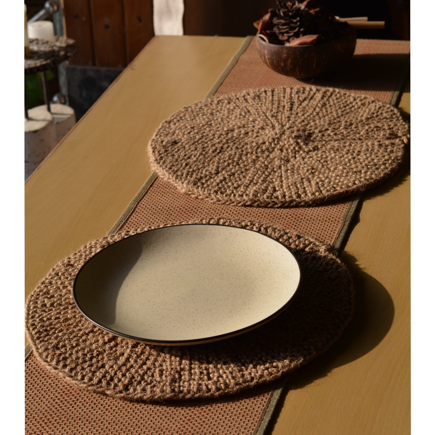 Large Bohemian Jute Round Table Mat (Set of 2)