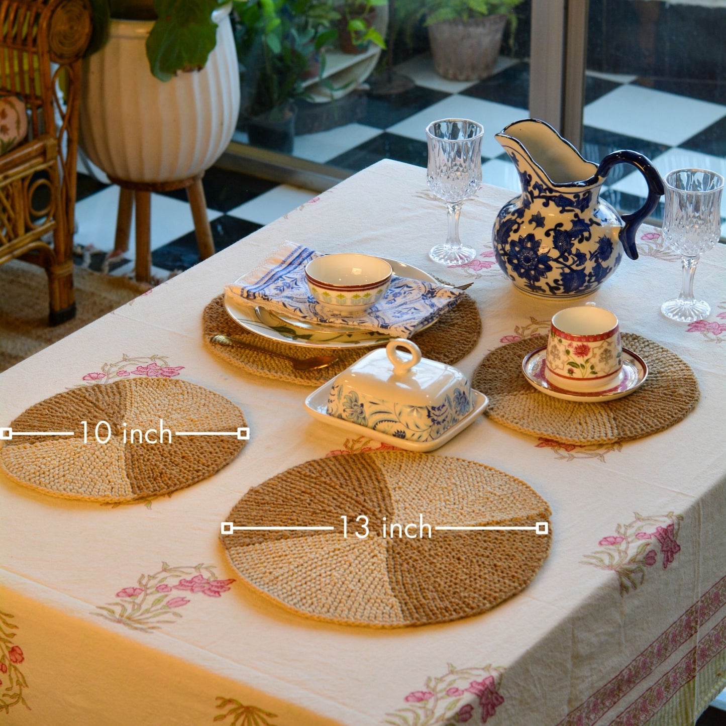 Round Jute-Cotton Thread Placemat ( Combo Pack of 4 )