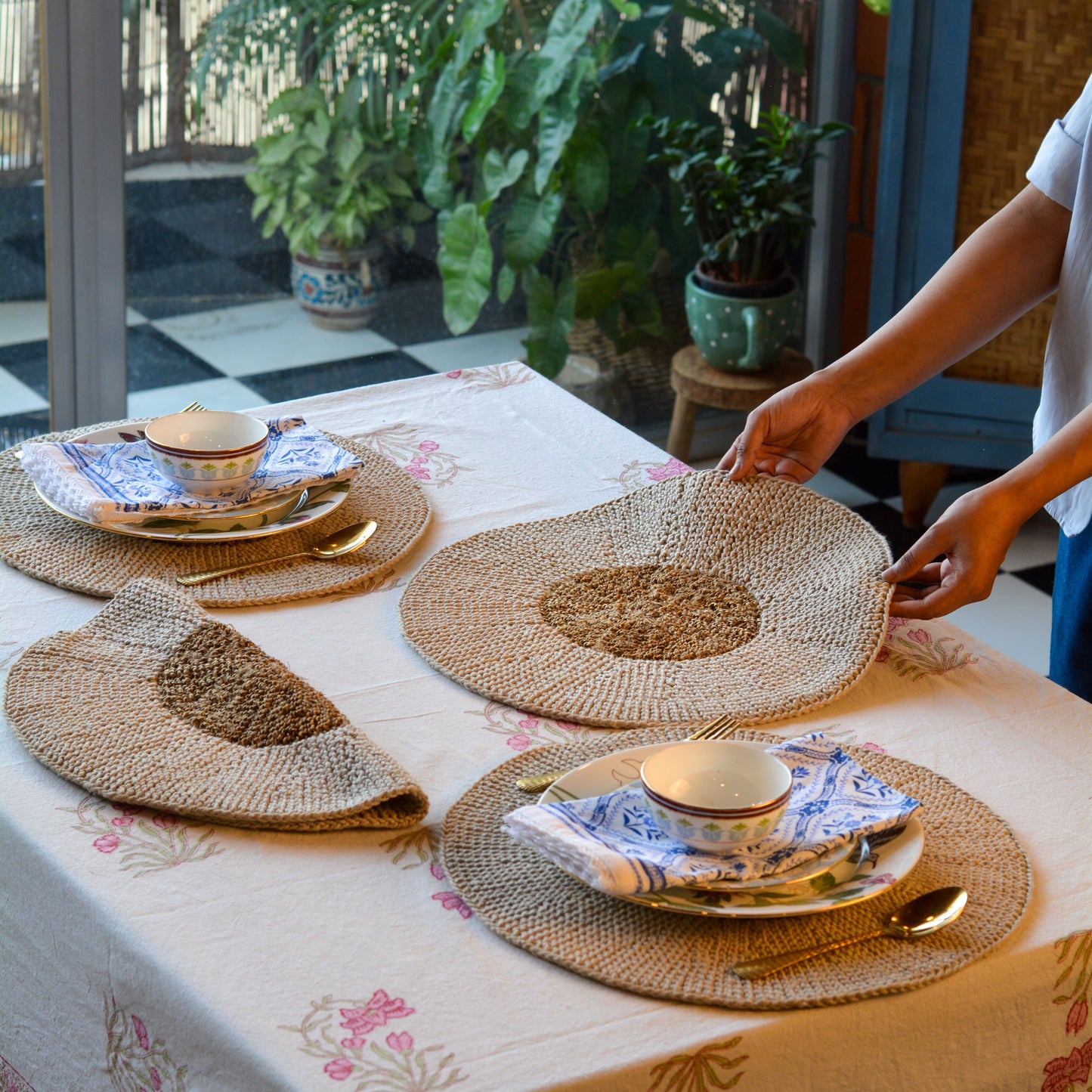 Cotton & Jute Table Mat ( Large, Set of 4 )