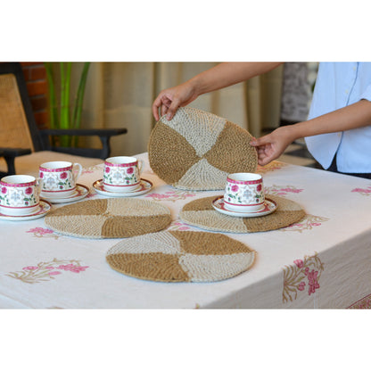 Round Jute-Cotton Thread Placemat ( Small, Pack of 4 )