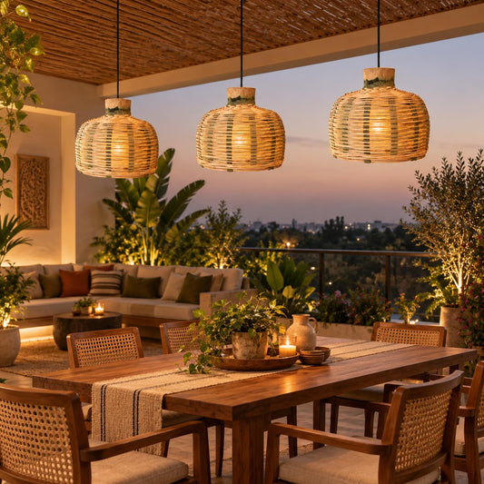 Handcrafted Bamboo Dome Pendant Lamp ( Set of 3 )
