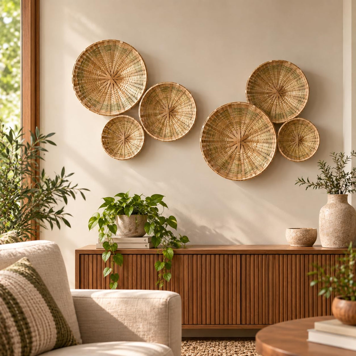 Bamboo Basket Wall Decor (Set of 6)