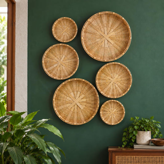 Wall Decor Bamboo Plate (Set of 6, Design 1)