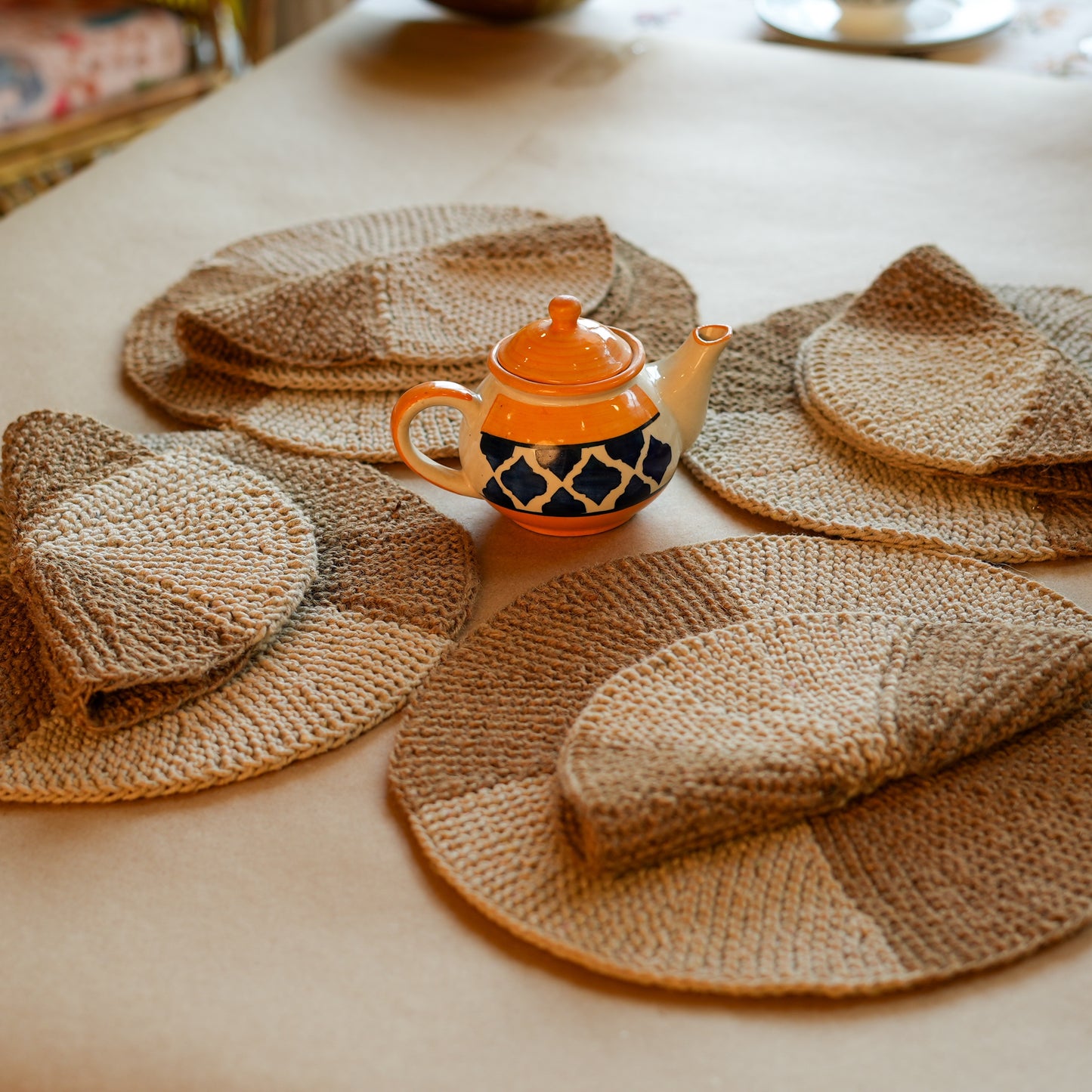 Round Jute-Cotton Thread Placemat ( Combo Pack of 4 )