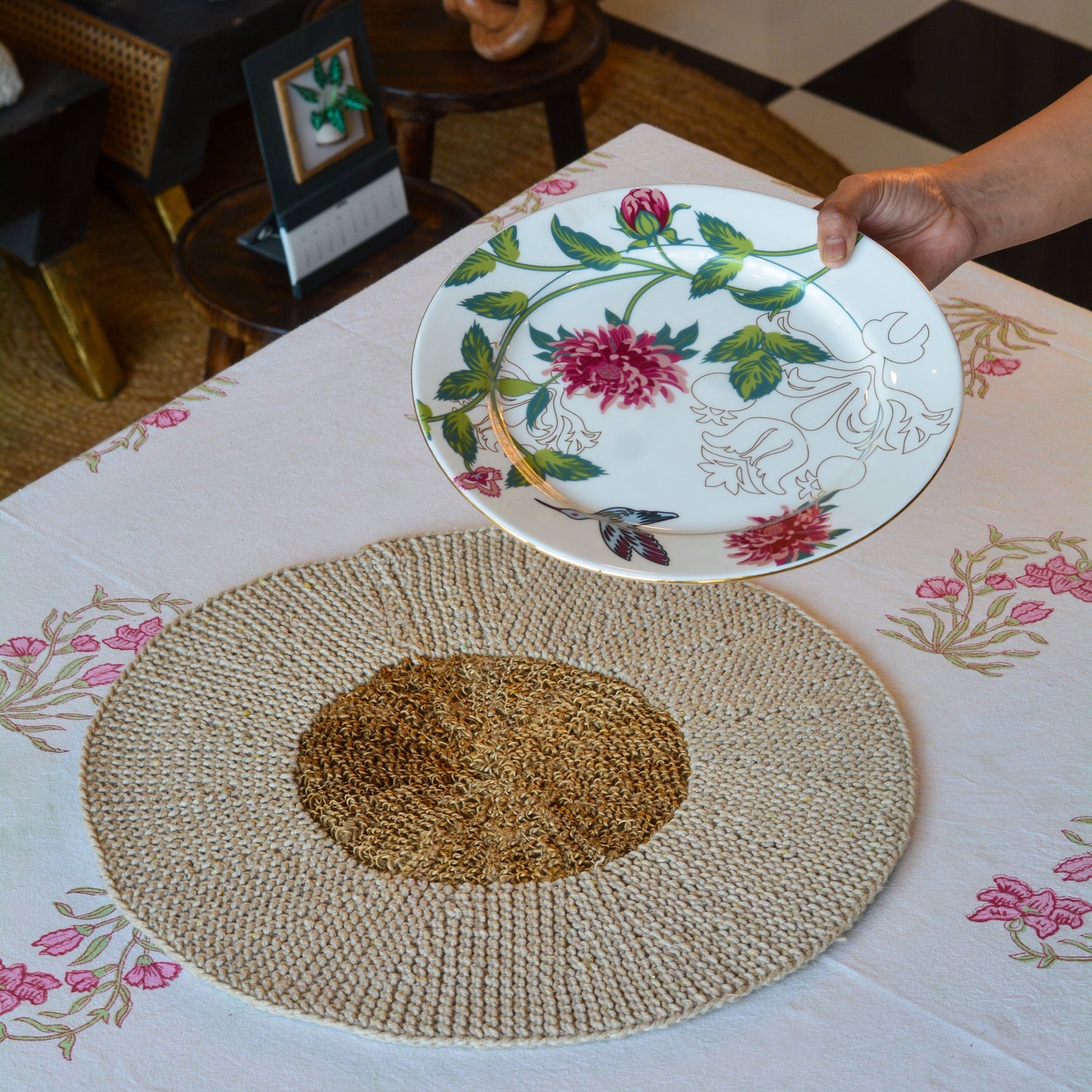 Cotton & Jute Table Mat ( Large, Set of 2)