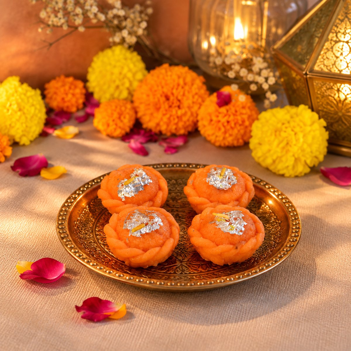 Motichoor Ladoo Shaped Unscented Wax Candles for Diwali