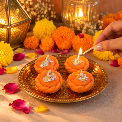 Motichoor Ladoo Shaped Unscented Wax Candles for Diwali