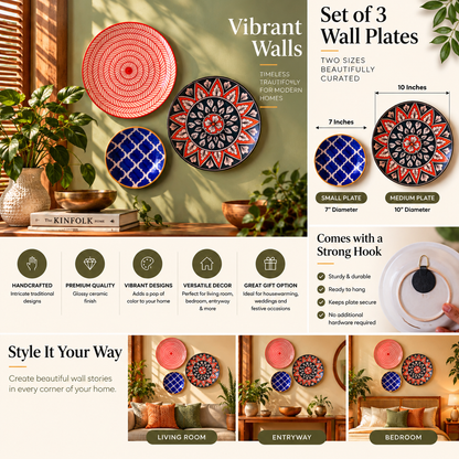 Decorative Wall Plates Set of 3 | Ceramic Wall Hanging Plates