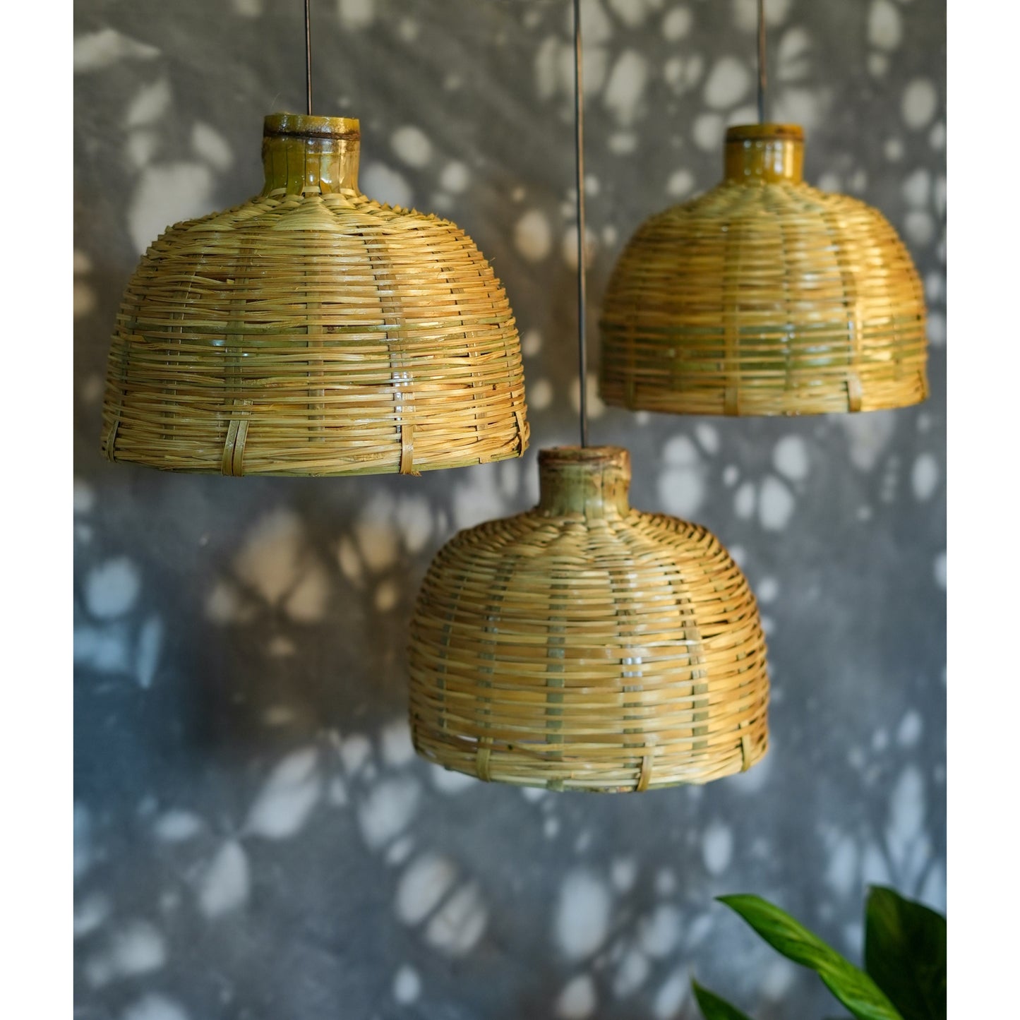 Handcrafted Bamboo Dome Pendant Lamp ( Set of 3 )