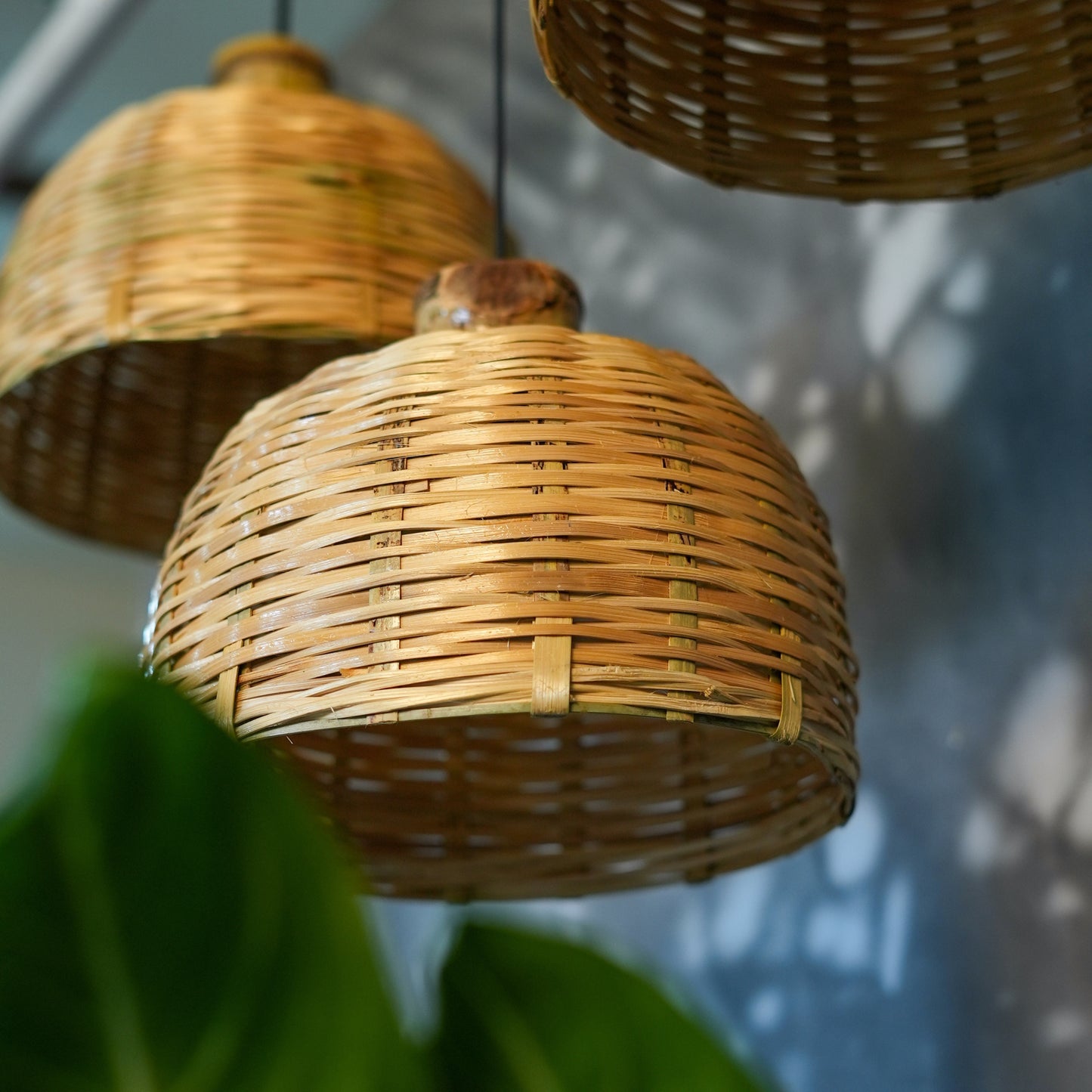 Handcrafted Bamboo Dome Pendant Lamp ( Set of 3 )