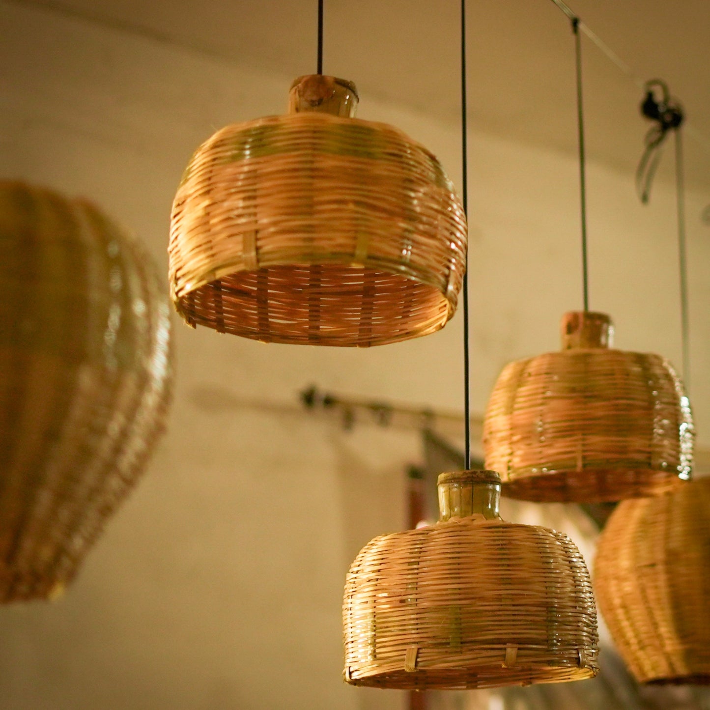 Handcrafted Bamboo Dome Pendant Lamp ( Set of 3 )