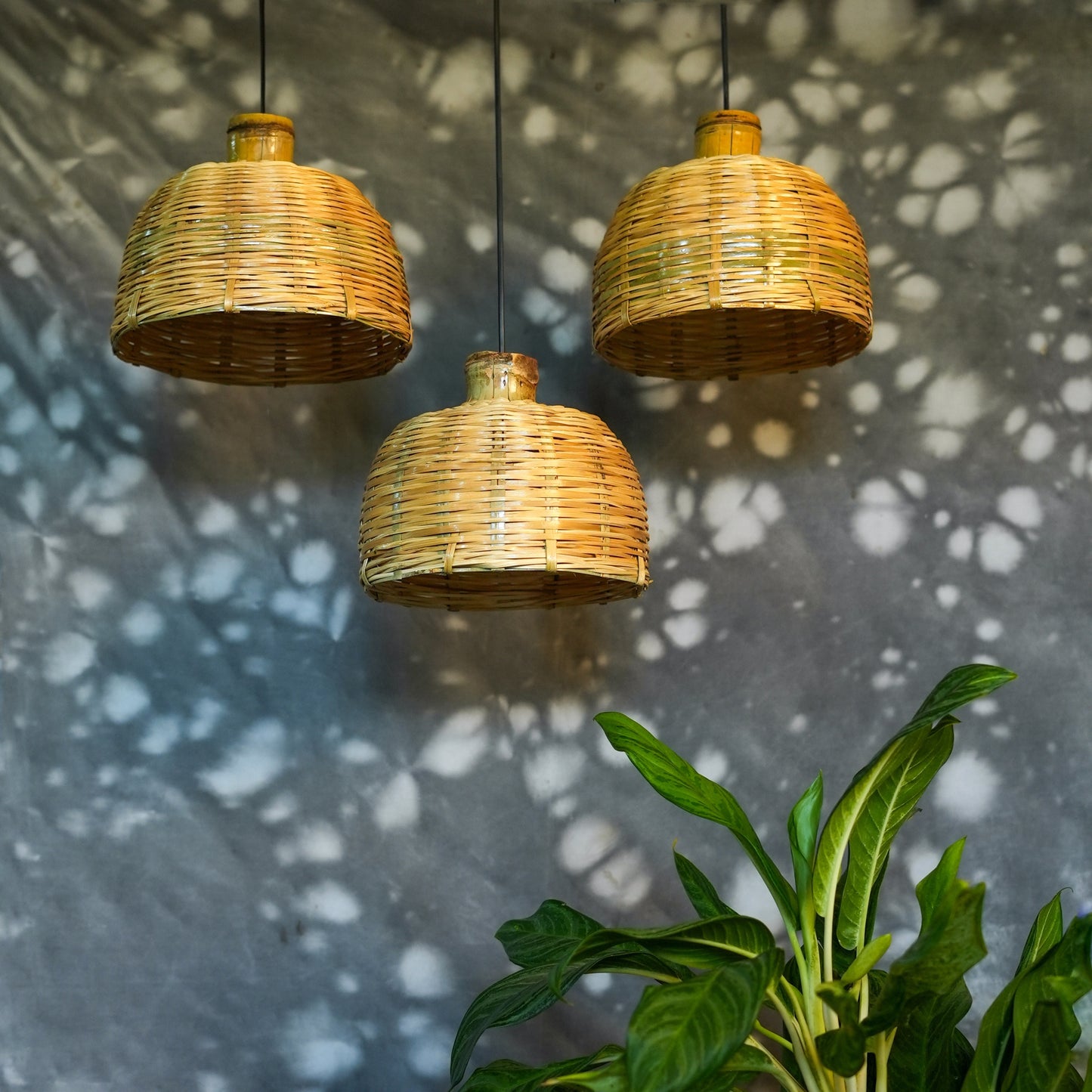 Handcrafted Bamboo Dome Pendant Lamp ( Set of 3 )
