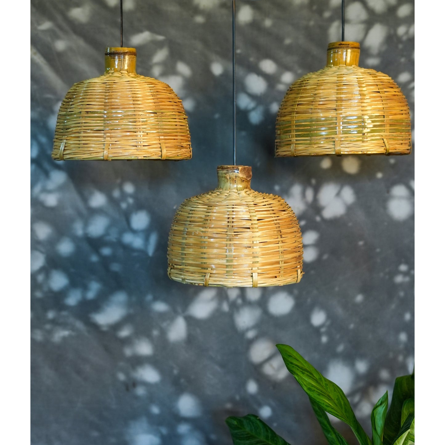 Handcrafted Bamboo Dome Pendant Lamp ( Set of 3 )