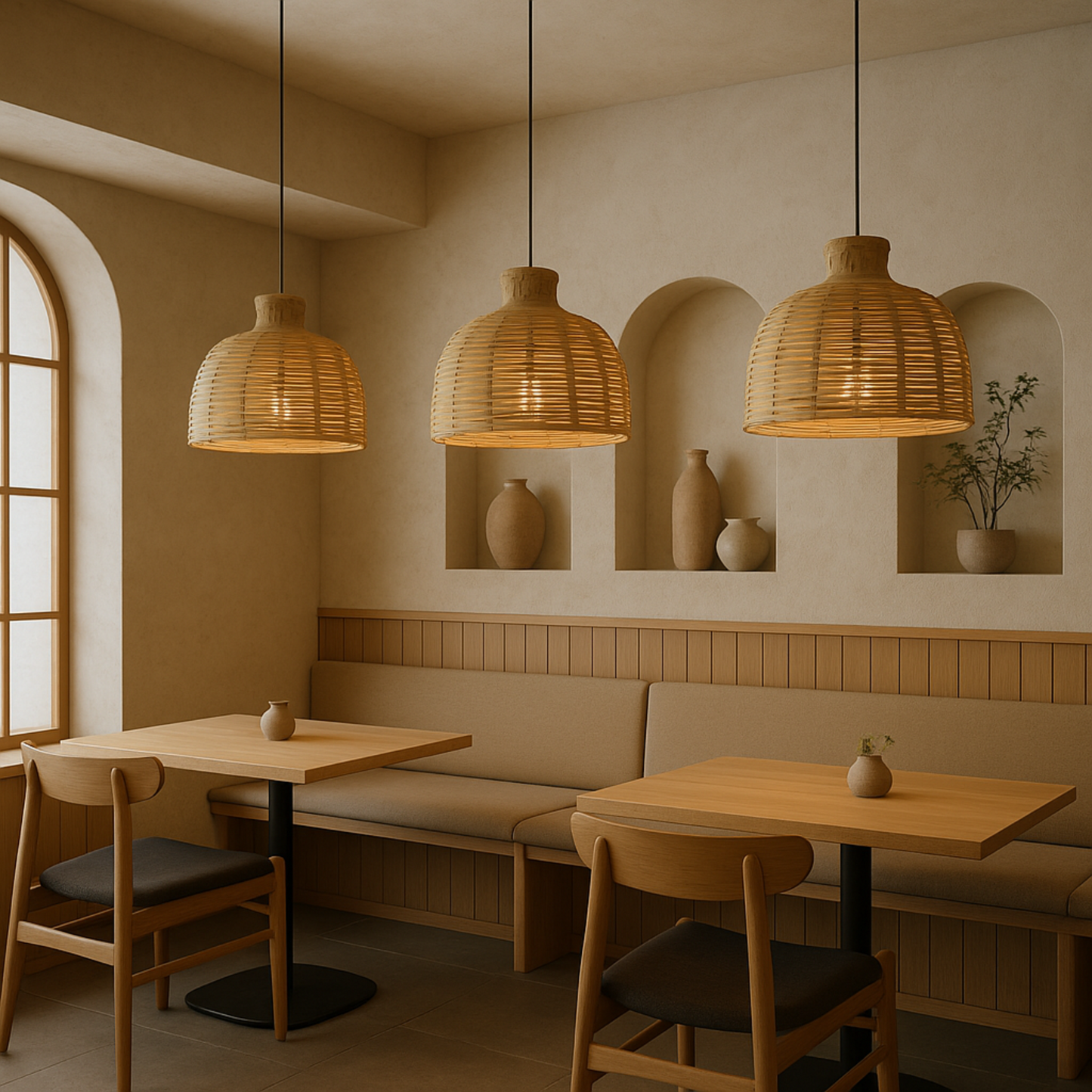 Handcrafted Bamboo Dome Pendant Lamp ( Set of 3 )