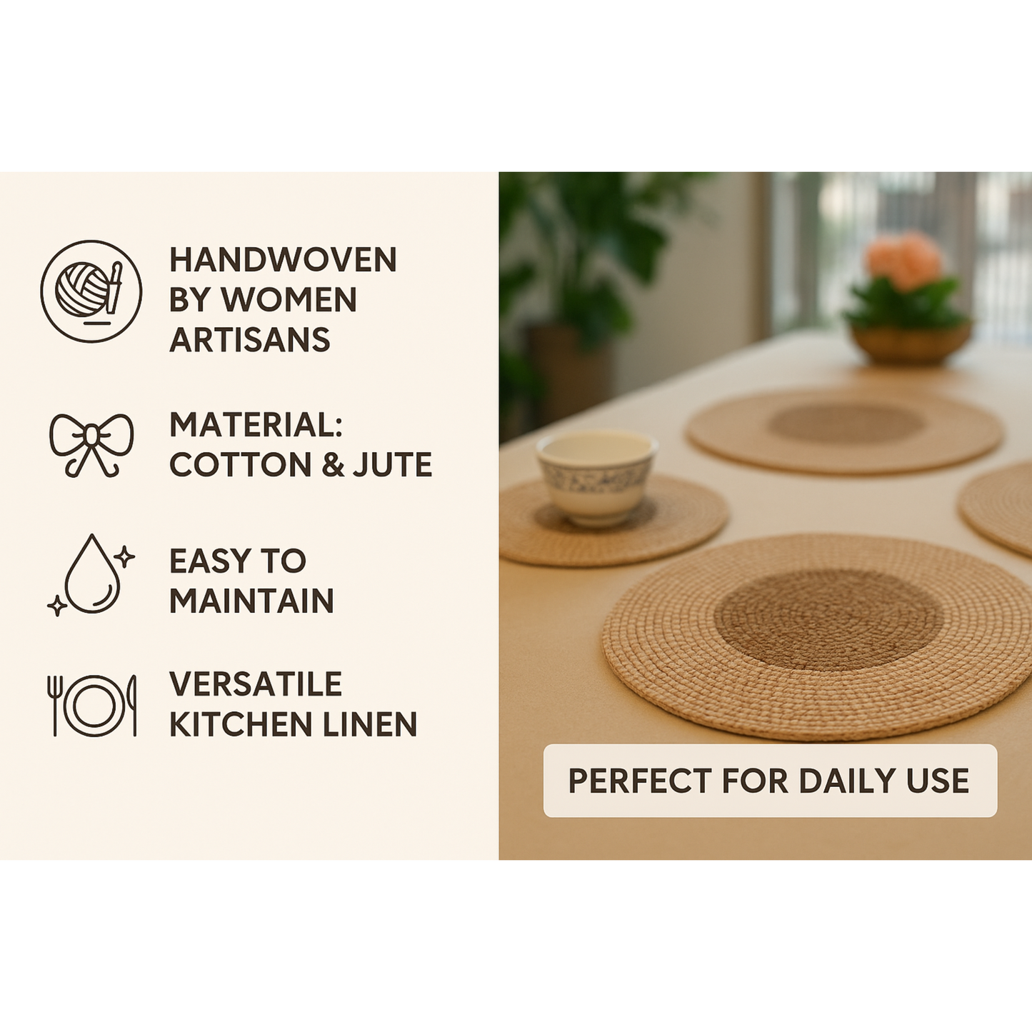 Cotton & Jute Table Mat ( Small, Set of 4 )