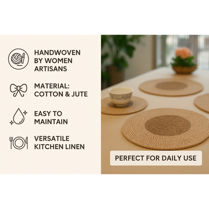 Cotton & Jute Table Mat ( Small, Set of 4 )