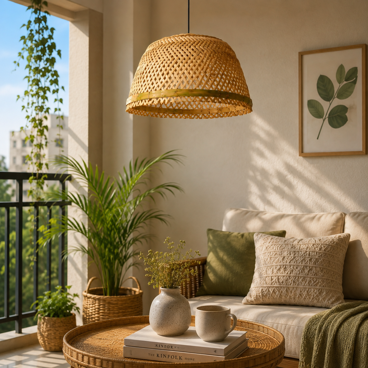 Boho Bamboo Hanging Lamp Handmade Pendant Light for Living Room, farmhouse, Café Decorative Ceiling Lampshade for Home Decor Sustainable Lighting, Lampshade Only (Set of 1)