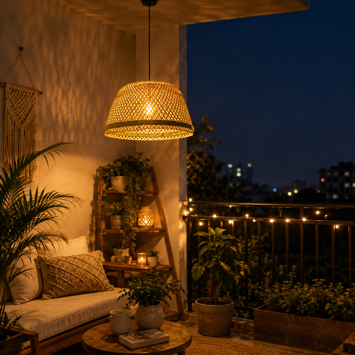 Boho Bamboo Hanging Lamp Handmade Pendant Light for Living Room, farmhouse, Café Decorative Ceiling Lampshade for Home Decor Sustainable Lighting, Lampshade Only (Set of 1)