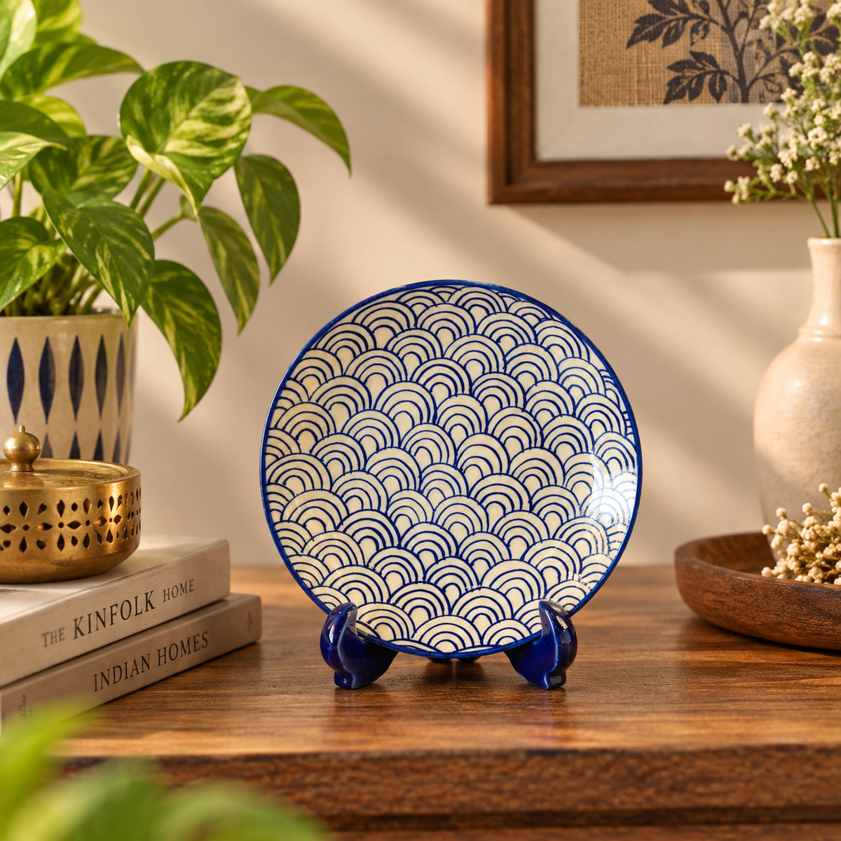 Ceramic Decorative Plate with Stand | Tabletop Display Plate for Home Décor-7 inch Plate