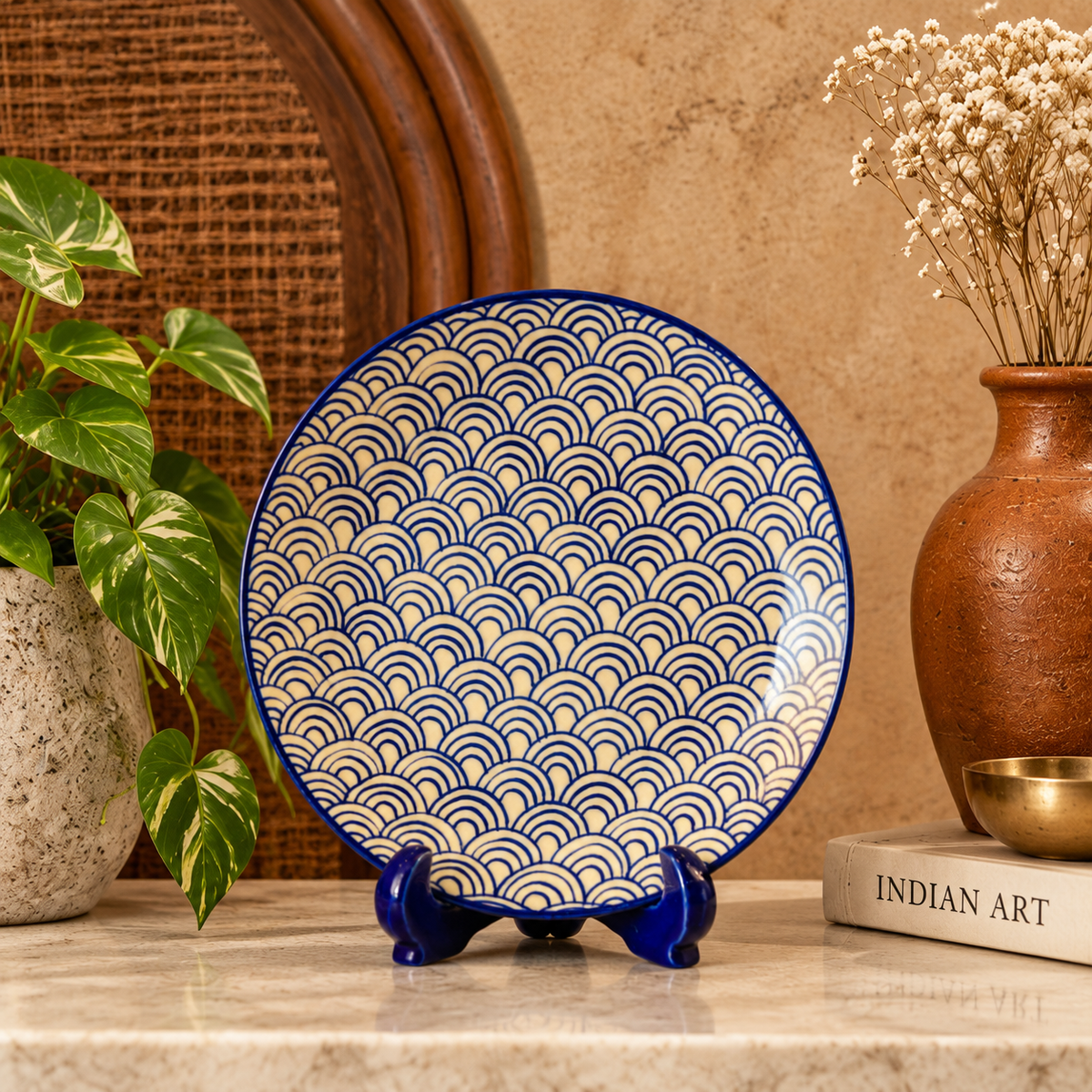 Ceramic Decorative Plate with Stand | Tabletop Display Plate for Home Décor-10 inch Plate