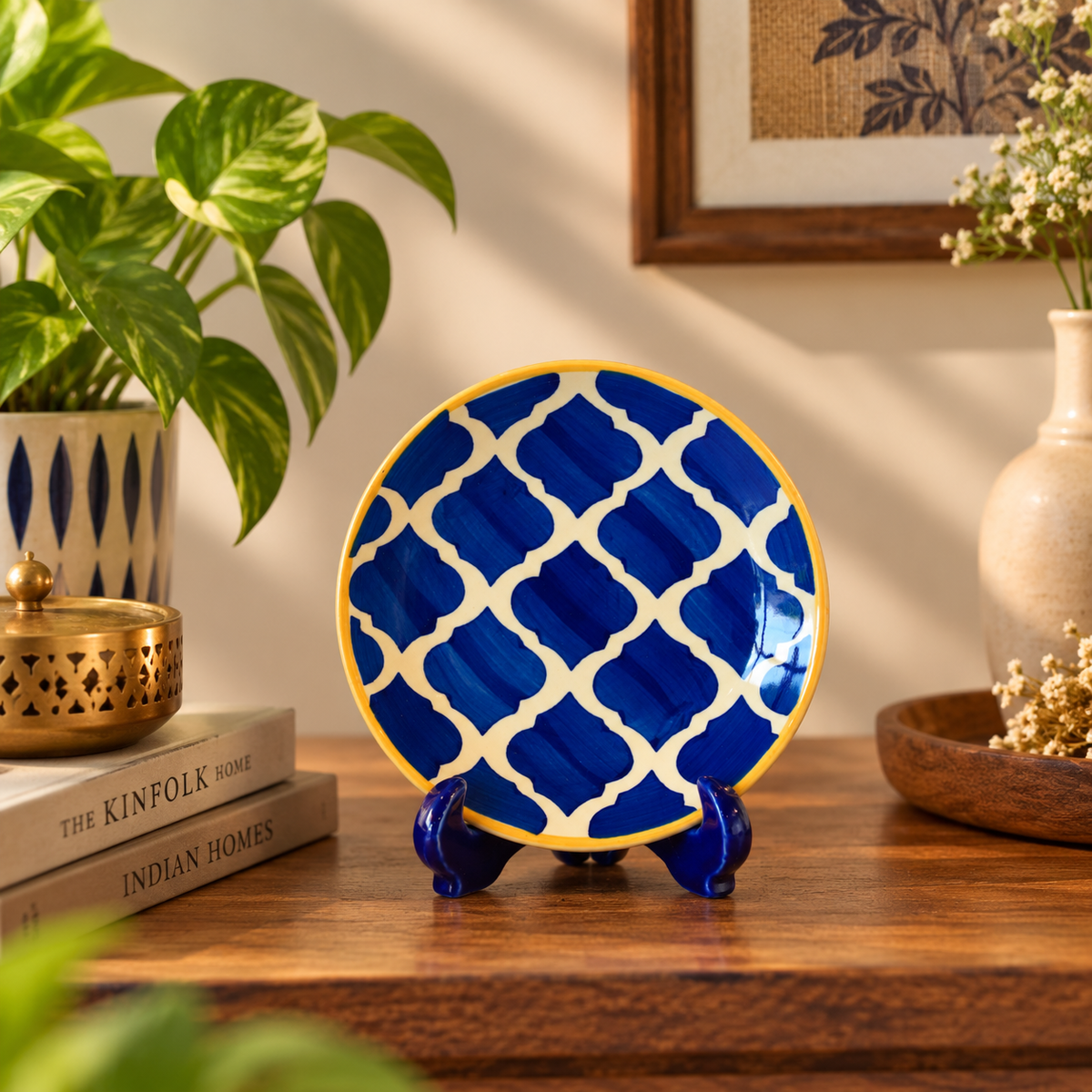 Ceramic Decorative Plate with Stand | Tabletop Display Plate for Home Décor-7 inch Plate