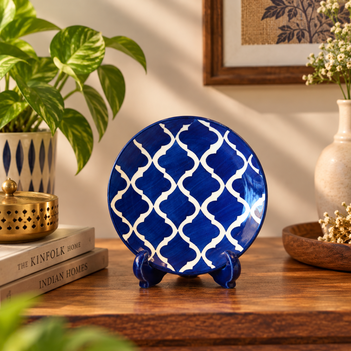 Ceramic Decorative Plate with Stand | Tabletop Display Plate for Home Décor-7 inch Plate