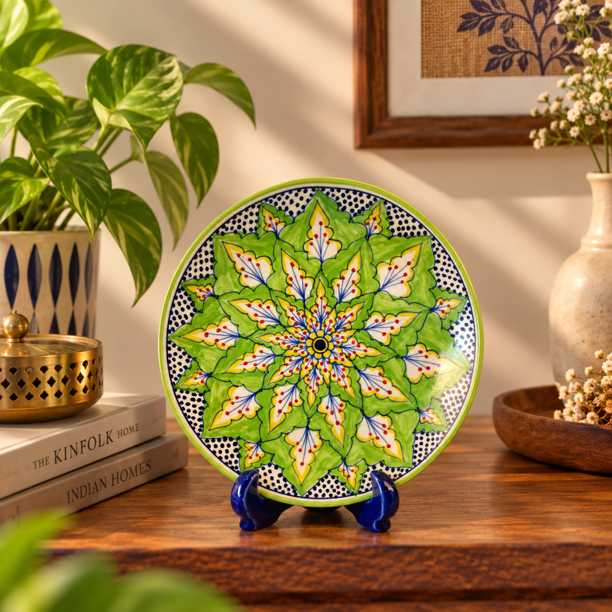 Ceramic Decorative Plate with Stand | Tabletop Display Plate for Home Décor-7 inch Plate