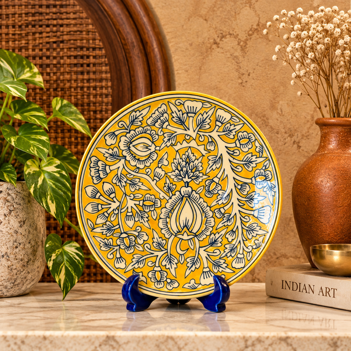Ceramic Decorative Plate with Stand | Tabletop Display Plate for Home Décor-10 inch Plate