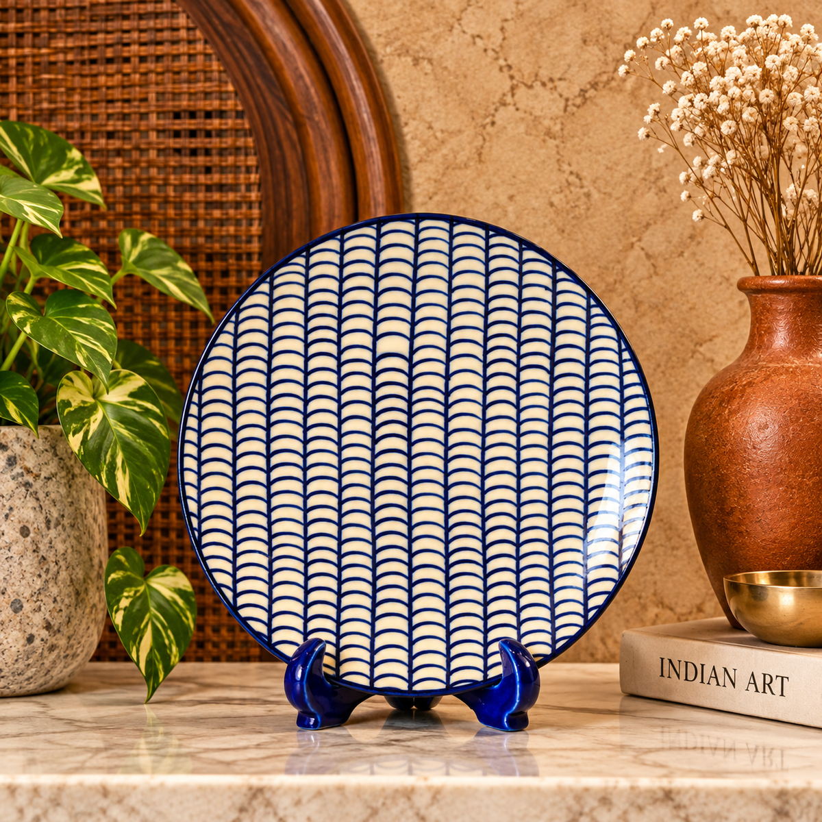 Ceramic Decorative Plate with Stand | Tabletop Display Plate for Home Décor-10 inch Plate
