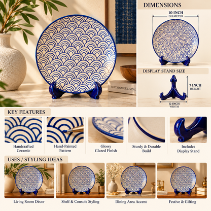 Ceramic Decorative Plate with Stand | Tabletop Display Plate for Home Décor-10 inch Plate