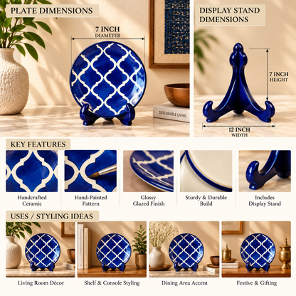 Ceramic Decorative Plate with Stand | Tabletop Display Plate for Home Décor-7 inch Plate