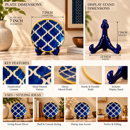 Ceramic Decorative Plate with Stand | Tabletop Display Plate for Home Décor-7 inch Plate